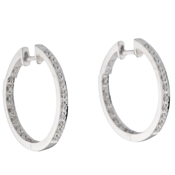 14k Genuine Diamond Hoop Earrings - Picture 1 of 10